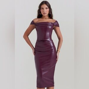 House of CB Raven‎ off the shoulder faux leather corset midi dress XS